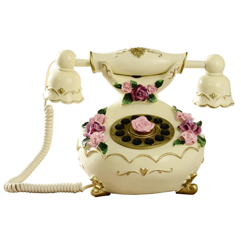 Antique Telephone Retro Wired Landline Rose Garden Electric Display Home Phone